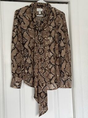 Altuzarra Brown Snake Print Bow Blouse